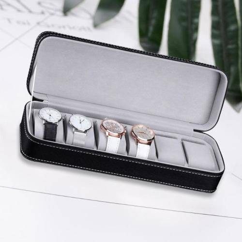 Watch/ Jewellery Storage, Organizer - Black Leatherette Case - 6 Slots