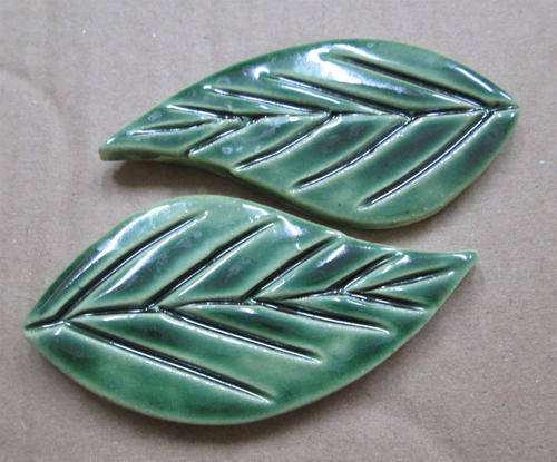 Glazed Ceramic Mosaic Insert - 2 Large Leaves