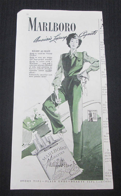 Old Original Marlboro Cigarette Advert from The New Yorker 1943