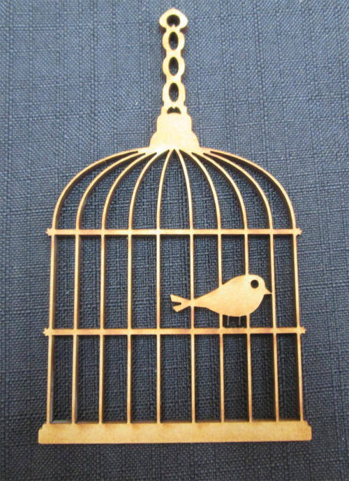 The Velvet Attic - Wood blank laser cutout - Bird In Cage With Chain