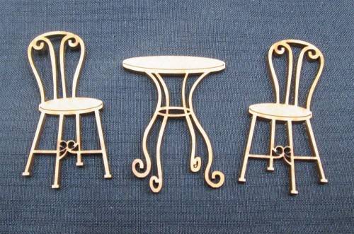 The Velvet Attic - Wood blank laser cutout  - Vintage Table & 2 Chairs