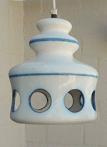 PORCELAIN PENDANT LAMP BLUE RIMS 1960/70s