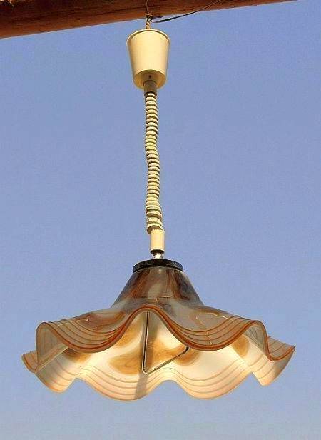 VINTAGE PENDANT LAMP WITH MURANO GLASS SHADE (RISE AND FALL)  CA 1960/70 MADE IN ITALY