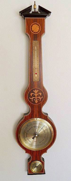 LARGE VINTAGE WEATHER STATION ON WOOD WITH MARQUETRY MADE BY "BARIGO" GERMANY