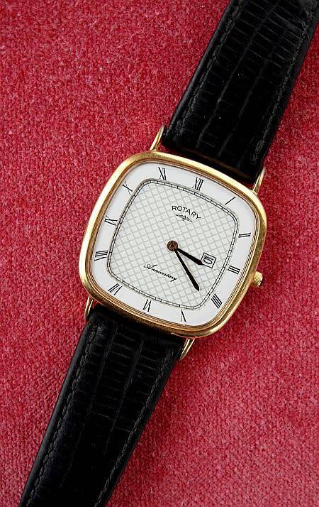 ROTARY "ANNIVERSARY" QUARTZ WATCH 3 MICRONS ELECTRO GOLD PLATED BLUE STONE IN THE CROWN,SERVICED