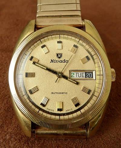 NIVADA  AUTOMATIC WATCH  DAY DATE GOLD PLATED CASE G 20 WORKING  SWISS MADE CA 1968/70's