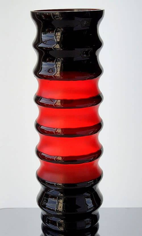 VINTAG ART GLASS HOOPED VASE BY`FRIEDRICH`HEIGHT 31 cm PARTLY CASED FOR LIGHT EFFECTS GERMANY 1960s
