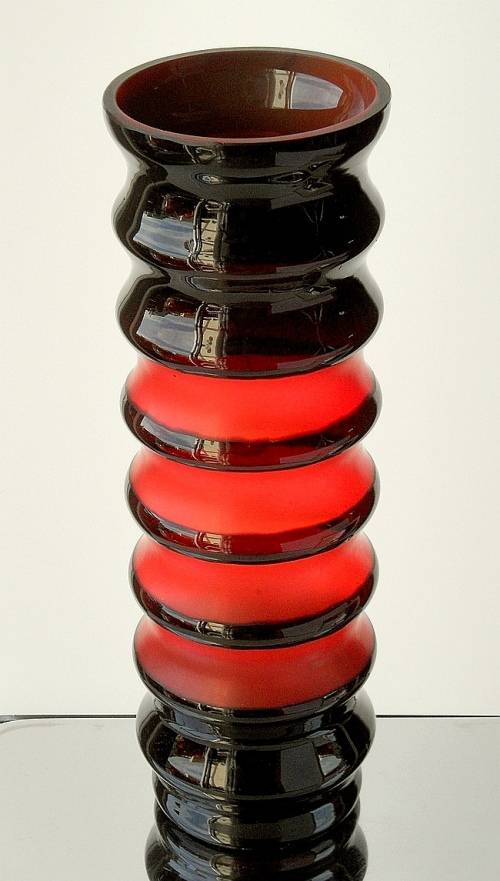 VINTAG ART GLASS HOOPED VASE BY`FRIEDRICH`HEIGHT 31 cm PARTLY CASED FOR LIGHT EFFECTS GERMANY 1960s