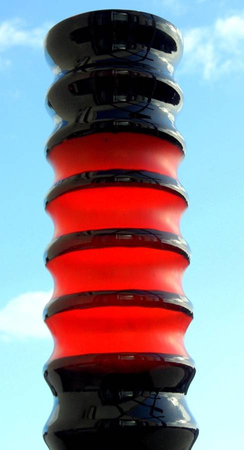 VINTAG ART GLASS HOOPED VASE BY`FRIEDRICH`HEIGHT 31 cm PARTLY CASED FOR LIGHT EFFECTS GERMANY 1960s