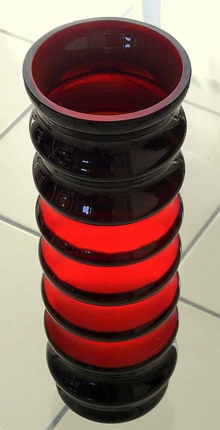 VINTAG ART GLASS HOOPED VASE BY`FRIEDRICH`HEIGHT 31 cm PARTLY CASED FOR LIGHT EFFECTS GERMANY 1960s