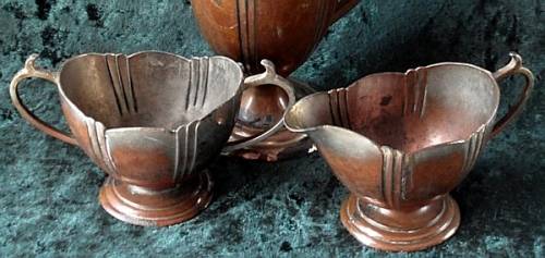 JAPANESE ART DECO SOFT PEWTER TEA SET WITH TRAY