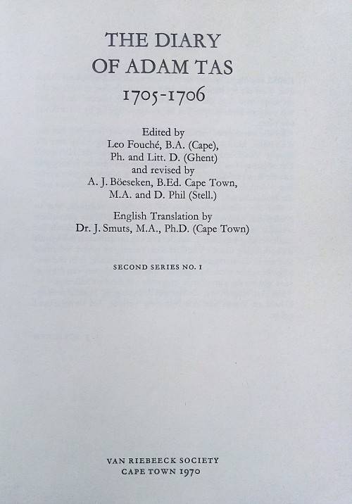 Leo Fouche and AJ Boeseken, The Diary of Adam Tas, 1705-1706 (VRS)