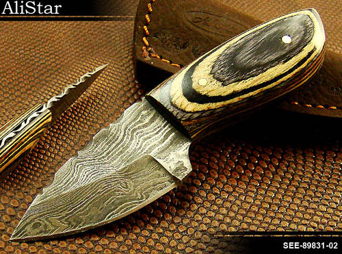 CUSTOM HANDMADE DAMASCUS HUNTING SKINNER KNIFE WITH LEATHER SHEATH