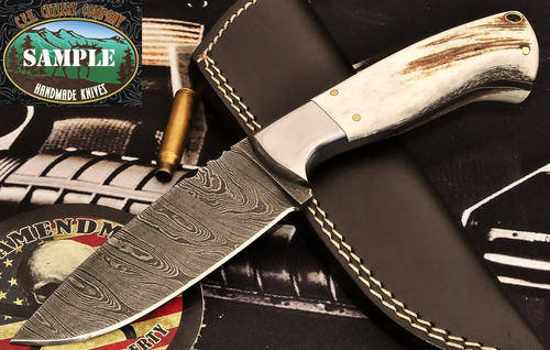 CFK USA Custom Handmade Damascus New Zealand Red Stag Large Hunter Skinner Knife
