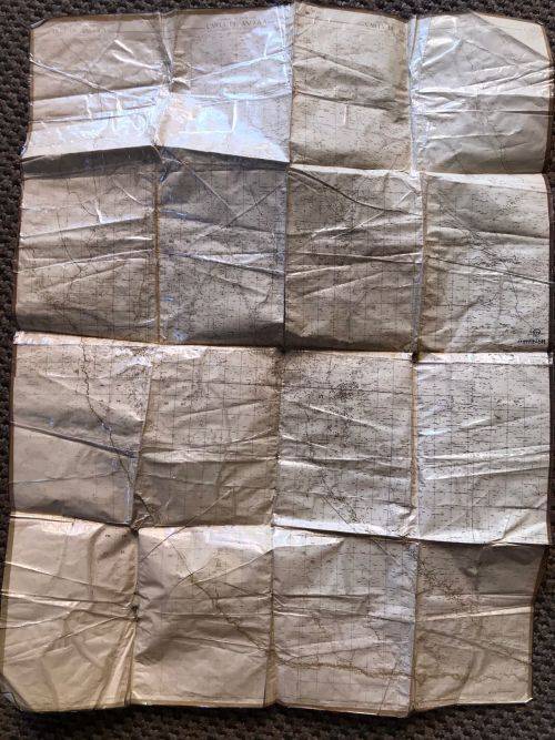 A PRINTED FINE GAUZE WATERPROOF MAP OF THE OPERATIONAL AREA-USED BY RENIER HUGO DURING OPS COOLIDGE-