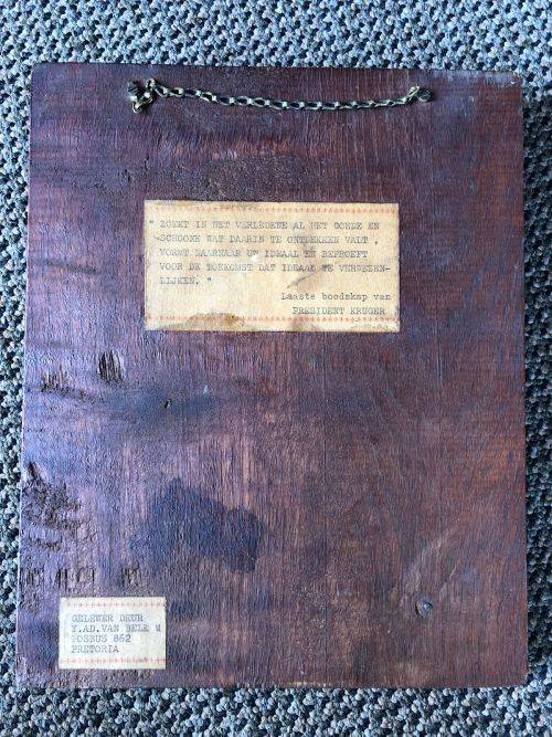 BOER WAR-HEAVY COPPER PLAQUE OF PRESIDENT KRUGER-WITH WRITINGS ON THE BACK-ORIGINAL PERIOD ITEM-MEAS