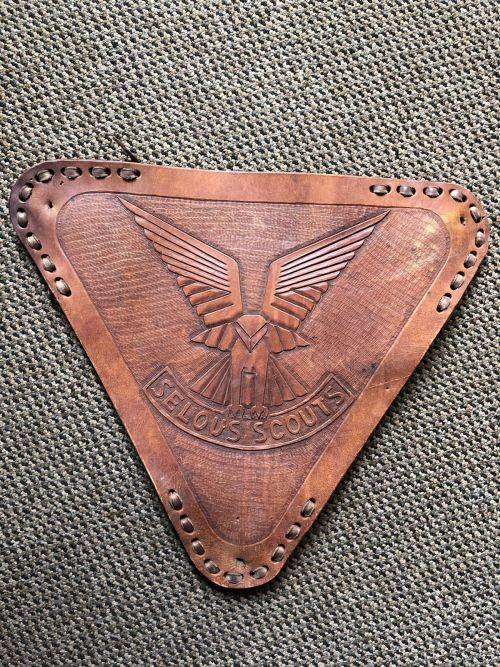 RHODESIA SELOUS SCOUTS LEATHER STOOL (LEGS MISSING) SIMILAR EXAMPLE FROM THE SA RECCE BOOK-LOOK AT P