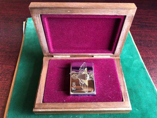 NUMBERED 44 PARA BATTALION ZIPPO LIGHTER- ENGRAVED AND IN AN AMERICAN WALNUT DISPLAY BOX-CONDITION N