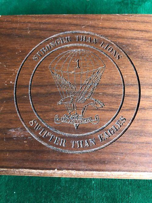 NUMBERED 44 PARA BATTALION ZIPPO LIGHTER- ENGRAVED AND IN AN AMERICAN WALNUT DISPLAY BOX-CONDITION N