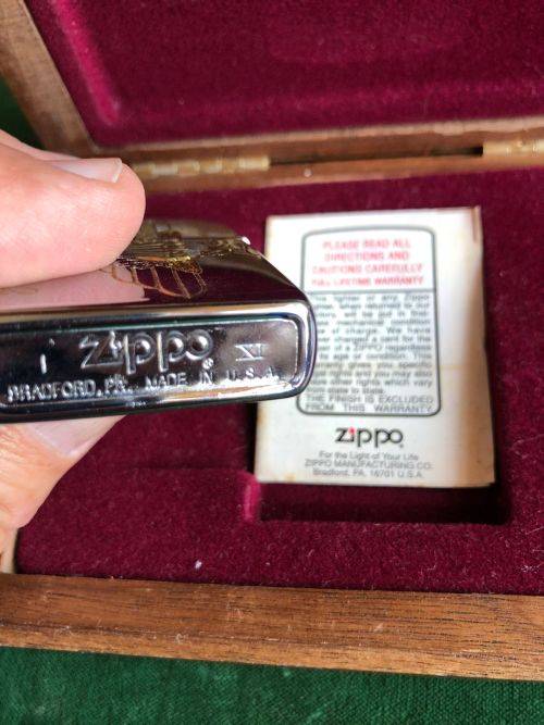 NUMBERED 44 PARA BATTALION ZIPPO LIGHTER- ENGRAVED AND IN AN AMERICAN WALNUT DISPLAY BOX-CONDITION N