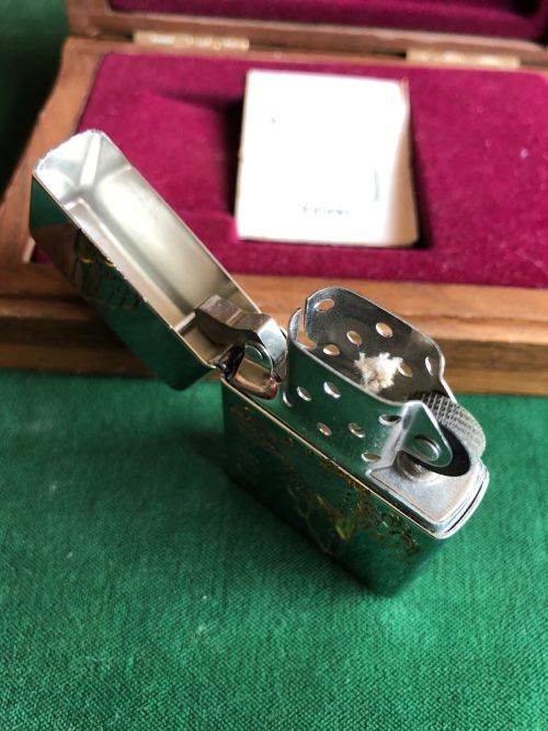 NUMBERED 44 PARA BATTALION ZIPPO LIGHTER- ENGRAVED AND IN AN AMERICAN WALNUT DISPLAY BOX-CONDITION N