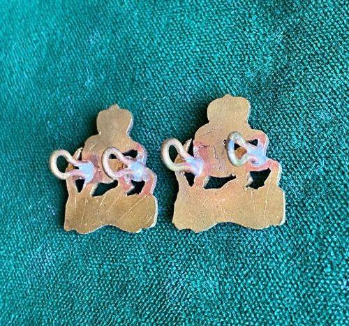 RHODESIA STAFF CORPS MESS DRESS COLLAR BADGE PAIR-WORN 1953-60`S- LUGS INTACT