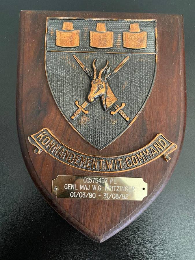 PLAQUE TO GENL. MAJ. W.G. KRITZINGER