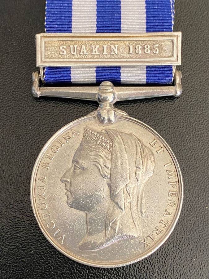 FULL SIZE SILVER EGYPT MEDAL-1882-89 WITH SUAKIN 1885 CLASP-AWARDED TO 40657 GUN.R TIERNAN S/1. SCO: