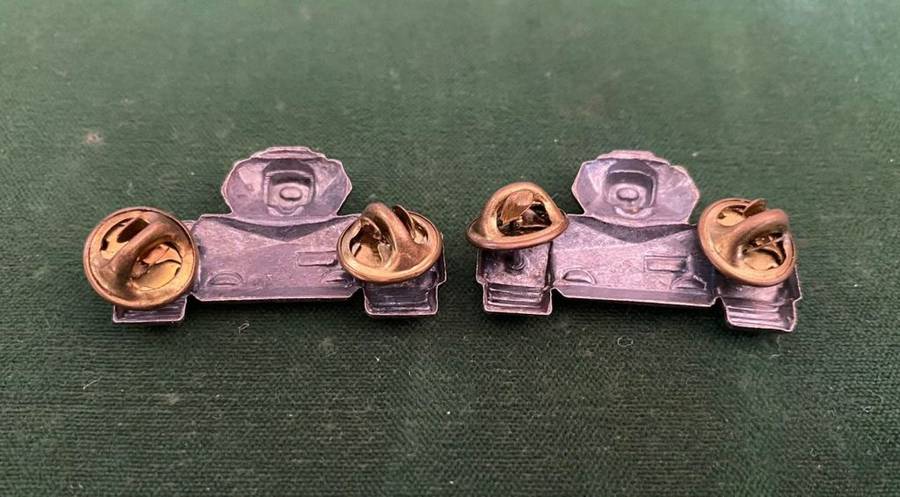 SWA ARMOUR,OXIDISED SILVER COLLAR BADGE PAIR-PINS INTACT