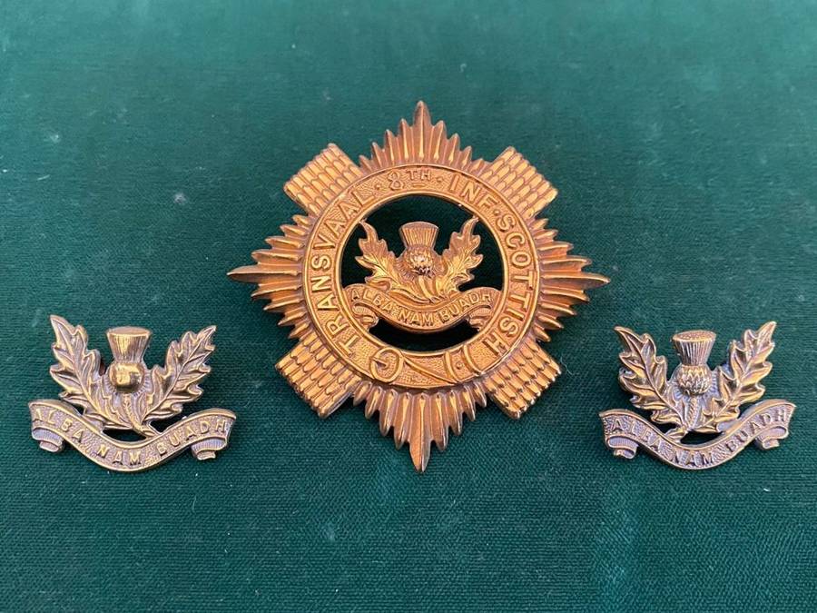 TRANSVAAL SCOTTISH/8TH INFANTRY SCOTTISH CAP AND COLLARS-WORN POST 1921-ALL LUGS INTACT
