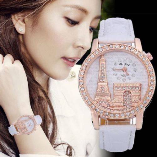 Luxury Rosegold Paris Eiffel Tower Rhinestone Ladies Wrist Watch by Relogio Feminino