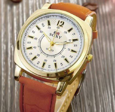 Elegant Men's SOXY BRAND Quartz Leather Wrist Watch