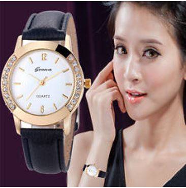 Luxury Leather Geneva Crystal Quartz Wrist Watch in Complimentary Gift Box