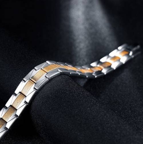 Trendy Stainless Steel Men's Geometric 2 Tone Bracelet - 18K Gold Plated in Complimentary Gift Box