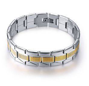 Trendy Stainless Steel Men's Geometric 2 Tone Bracelet - 18K Gold Plated in Complimentary Gift Box