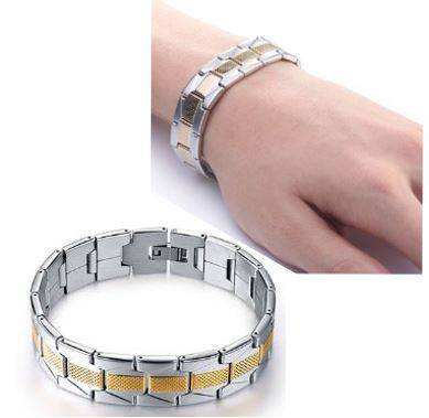 Trendy Stainless Steel Men's Geometric 2 Tone Bracelet - 18K Gold Plated in Complimentary Gift Box