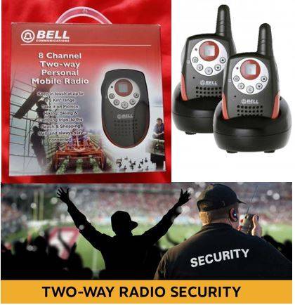 2 Piece BELL 8 Channel 2 Way Hand Radio Set, 5km Range, LED Torch, PTT Function etc...
