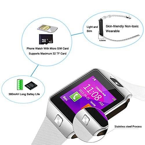 Smart Watch Phone -  SIM CARD, Bluetooth, Camera, Sleep Monitor, SD Card, MP3 etc. - White