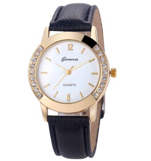 Luxury Leather Geneva Crystal Quartz Wrist Watch in Complimentary Gift Box