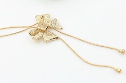 Elegant Gold OR Silver Plated Bow Necklace With Austrian Crystals