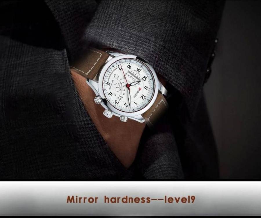 Elegant CURREN Military Leather Mens Wrist Watch - White & Brown