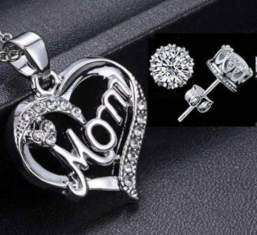 Elegant Jewelry Set With Rhinestone Mom Pendant in Complimentary Gift Box