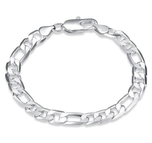 Elegant Men's Cubicle Figaro 6mm Stainless Steel Chain Bracelet in Complimentary Gift Box
