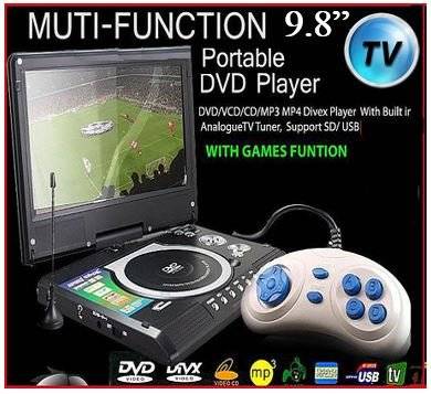 9.8" TFT LCD DVD Player, TV Receiver, Card Reader, Game Station & Lots of Extra's + 300 FREE GAMES