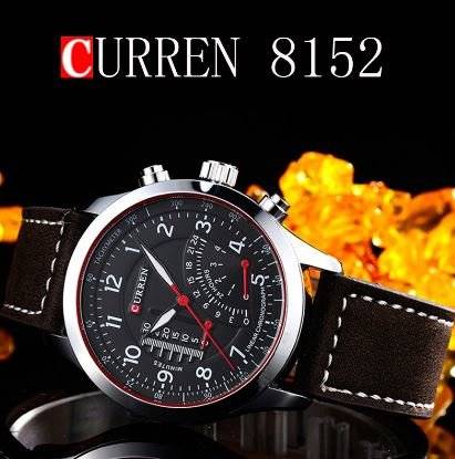Elegant CURREN Military Leather Mens Wrist Watch