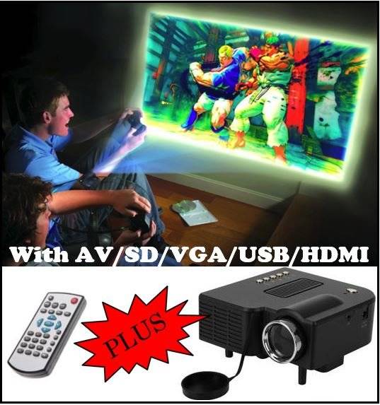 HD 1080P LED Multimedia Projector & Home Theater Cinema & Remote - AV, TV, VGA, HDMI, USB, SD, WTC