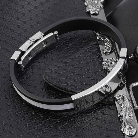 Men's Silicone Stainless Steel Clasp Cuff Bracelet - Engrave your own Message