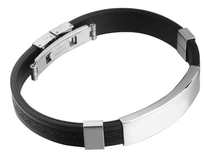 Men's Silicone Stainless Steel Clasp Cuff Bracelet - Engrave your own Message