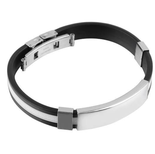 Men's Silicone Stainless Steel Clasp Cuff Bracelet - Engrave your own Message