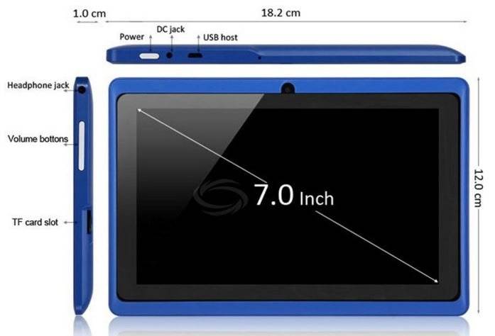 7" Dual Core, Android 4.2., 4 GB, Dual Cameras, Wi-Fi, Bluetooth etc. - Blue